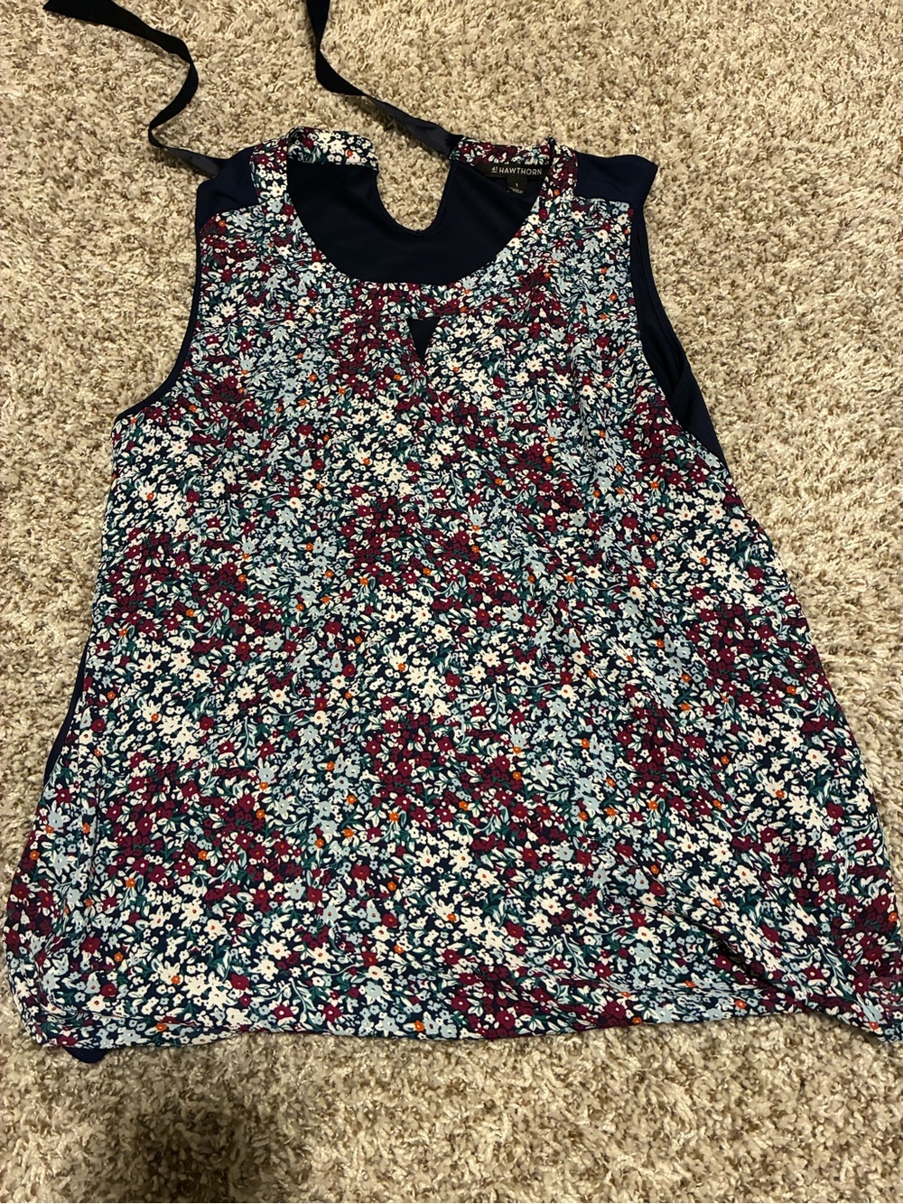 Worthington Navy Multicolor Floral Keyhole Camisole